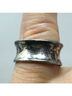 Sterling Silver 925 Wide Band Ring Size 6 Hammered Style Vintage #Rb-6